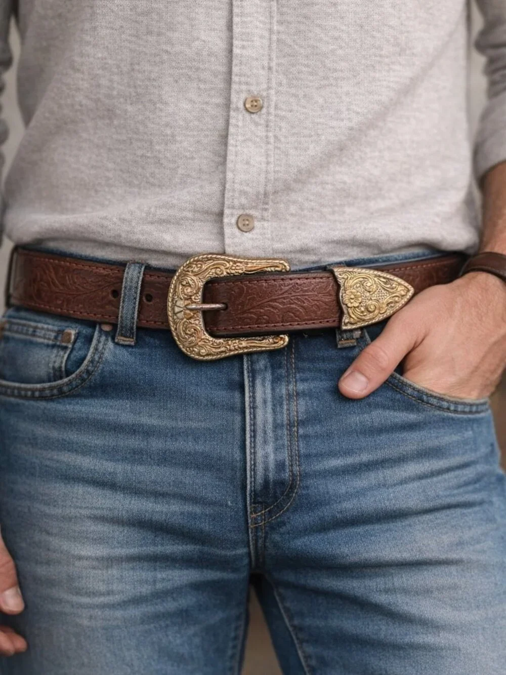 Vintage Western Leather Belt Silver Concho Tooled Brown Cowboy Size 40